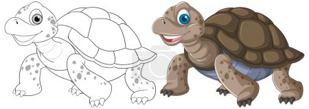 Smiling turtle with coloring outline