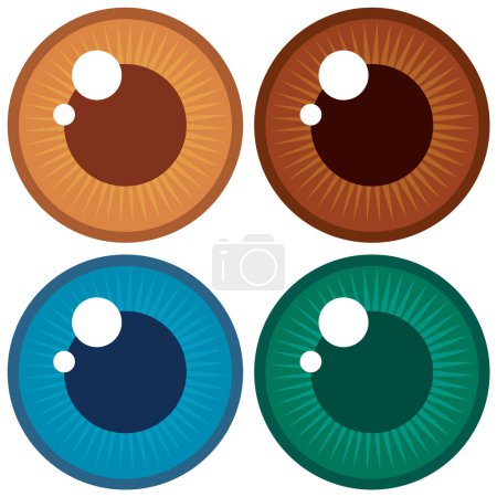 Four vibrant eye designs in different colors