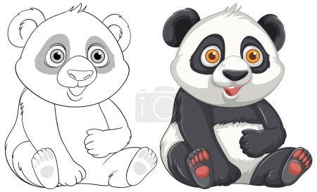Adorable panda in color and outline versions