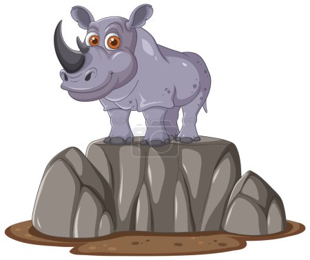 A cartoon rhino on rocky terrain