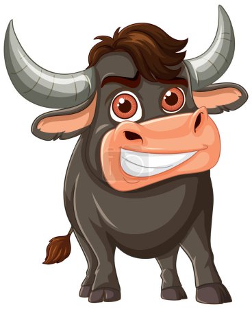Cheerful bull with big eyes and horns