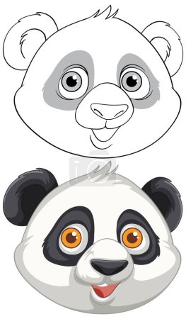 Adorable panda faces in color and outline