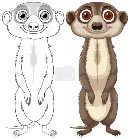 Color and outline versions of a meerkat