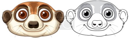 Color and grayscale meerkat faces side by side