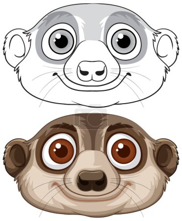Two adorable meerkat faces, colored and outlined
