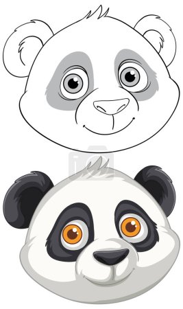 Two adorable panda faces, one colored, one outlined