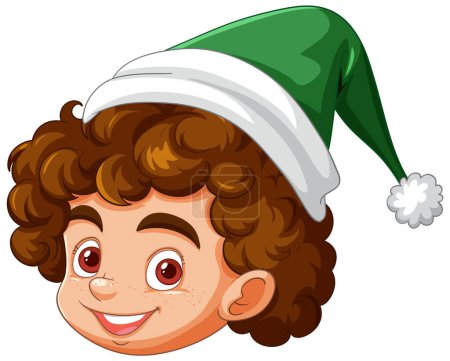 Curly-haired child wearing a festive green hat