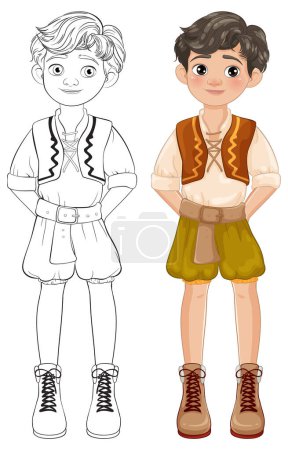 Illustration eines Jungen in traditioneller Kleidung