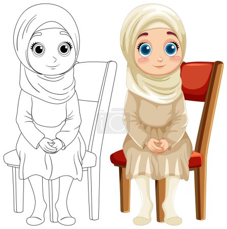 Illustration eines Mädchens in einem Hijab sitzend