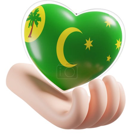 Photo for Cocos Keeling Islands flag with heart hand care realistic 3d textured - Royalty Free Image