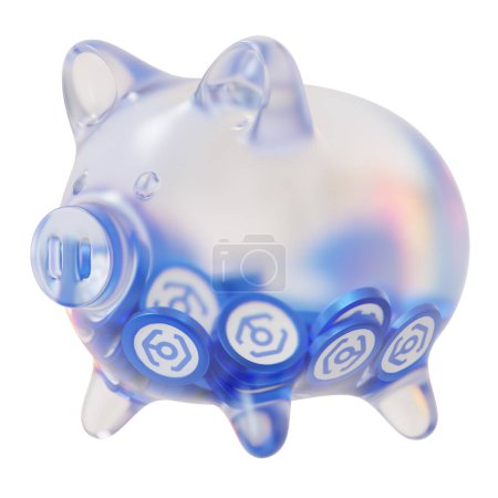 Foto de Ankr (ANKR) Clear Glass piggy bank with decreasing piles of crypto coins. Saving inflation, financial crisis, and losing money concept. 3d illustration - Imagen libre de derechos