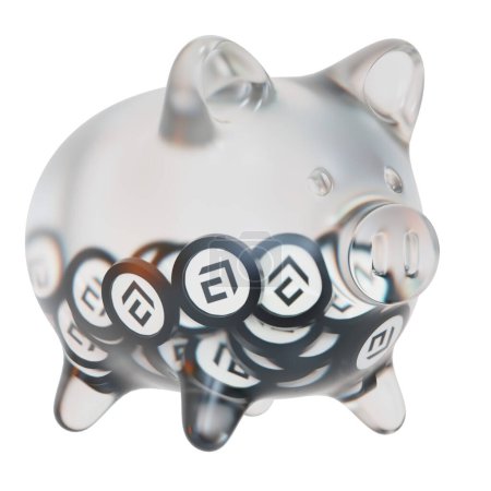 Photo for Conflux (CFX) Clear Glass piggy bank with decreasing piles of crypto coins. Saving inflation, financial crisis, and losing money concept. 3d illustration - Royalty Free Image