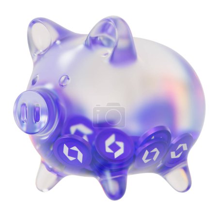 Photo for SafePal (SFP) Clear Glass piggy bank with decreasing piles of crypto coins. Saving inflation, financial crisis, and losing money concept. 3d illustration - Royalty Free Image
