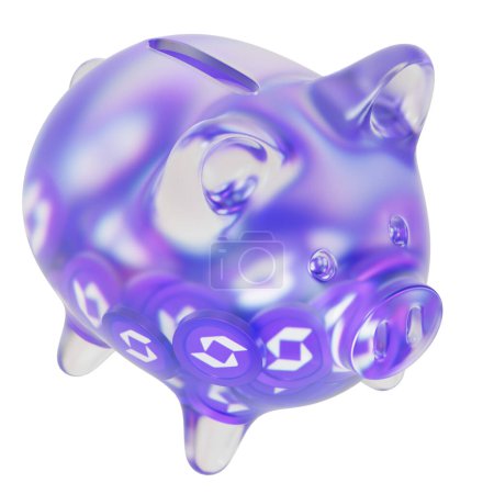 Photo for SafePal (SFP) Clear Glass piggy bank with decreasing piles of crypto coins. Saving inflation, financial crisis, and losing money concept. 3d illustration - Royalty Free Image