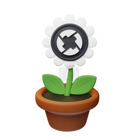 Photo for 3D Illustration of flower in pot with 0x ,ZRX sign on the white background - Royalty Free Image