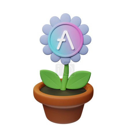 Foto de Ilustración 3D de flor en maceta con signo de Aave sobre fondo blanco - Imagen libre de derechos