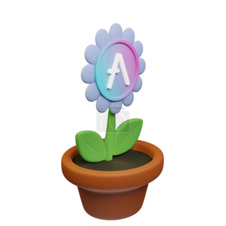 Téléchargez les photos : Illustration 3D de fleur en pot avec signe Aave sur le fond blanc - en image libre de droit