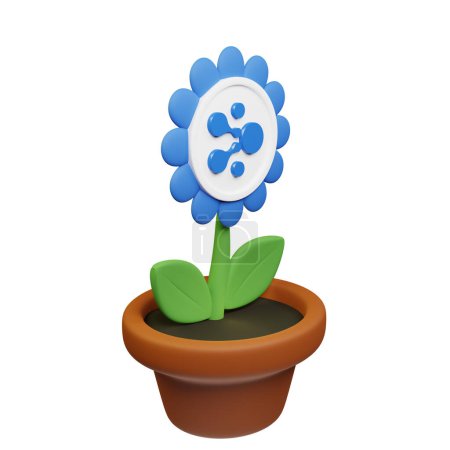 Téléchargez les photos : Illustration 3D de fleur en pot avec aelf, panneau ELF sur fond blanc - en image libre de droit