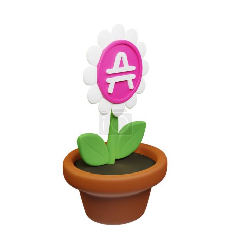 Photo for 3D Illustration of flower in pot with Amp sign on the white background - Royalty Free Image