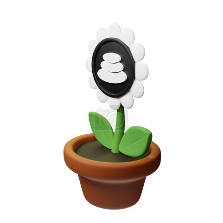 Foto de Ilustración 3D de flor en maceta con balanceador, signo BAL sobre fondo blanco - Imagen libre de derechos