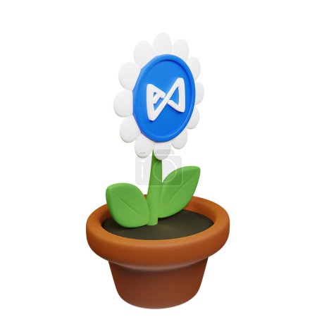 Photo for 3D Illustration of flower in pot with Axie Infinity ,AXS sign on the white background - Royalty Free Image