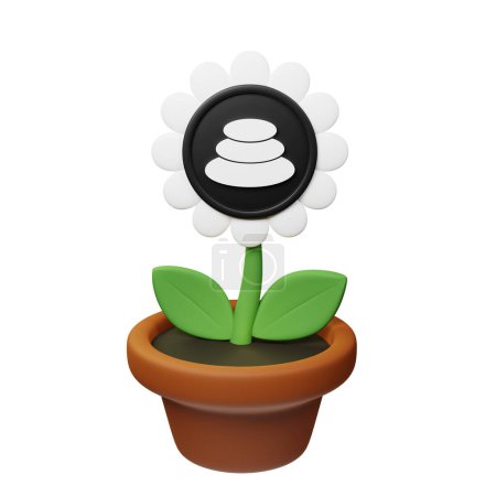 Foto de Ilustración 3D de flor en maceta con balanceador, signo BAL sobre fondo blanco - Imagen libre de derechos
