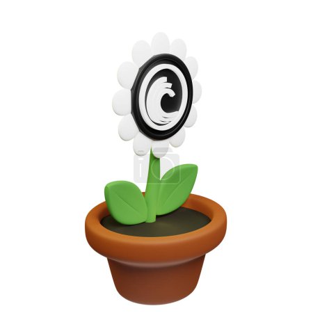 Téléchargez les photos : Illustration 3D de fleur en pot avec BitTorrent, panneau BTT sur fond blanc - en image libre de droit