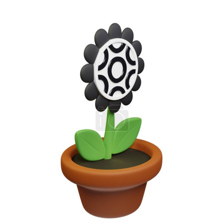 Téléchargez les photos : Illustration 3D de fleur en pot avec Braintrust, panneau BTRST sur fond blanc - en image libre de droit