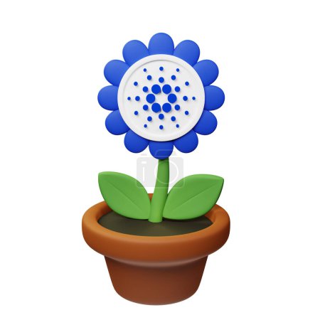 Téléchargez les photos : Illustration 3D de fleur en pot avec Cardano, panneau ADA sur fond blanc - en image libre de droit