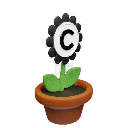 Téléchargez les photos : Illustration 3D de fleur en pot avec Celer Network, signe CELR sur fond blanc - en image libre de droit