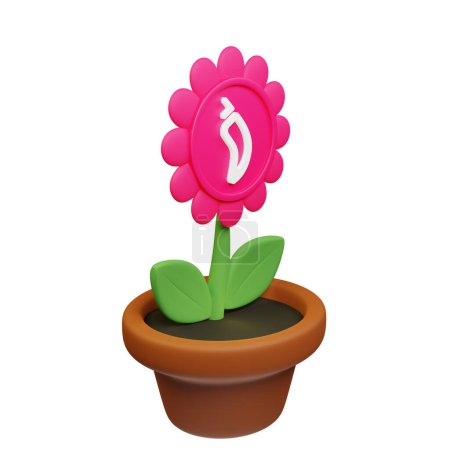 Photo for 3D Illustration of flower in pot with Chiliz ,CHZ  sign on the white background - Royalty Free Image