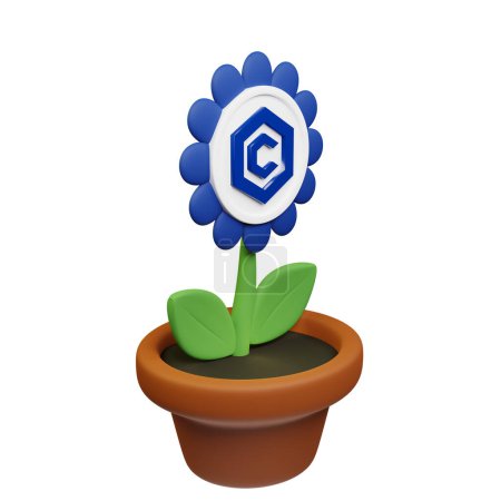 Téléchargez les photos : Illustration 3D de fleur en pot avec Cronos, signe CRO sur fond blanc - en image libre de droit
