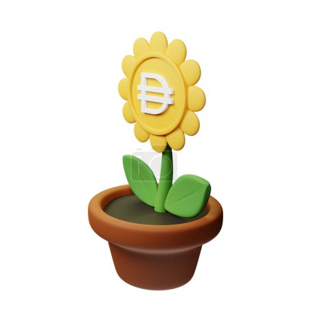 Téléchargez les photos : Illustration 3D de fleur en pot avec signe DAI sur le fond blanc - en image libre de droit