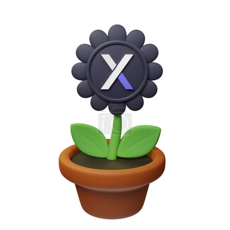 Photo for 3D Illustration of flower in pot with  dYdX sign on the white background - Royalty Free Image