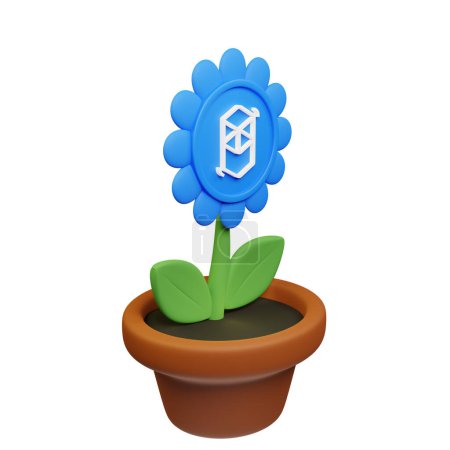 Téléchargez les photos : Illustration 3D de fleur en pot avec Fantom, panneau FTM sur fond blanc - en image libre de droit