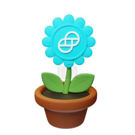 Foto de Ilustración 3D de flor en maceta con Gemini Dollar, signo GUSD en el fondo blanco - Imagen libre de derechos