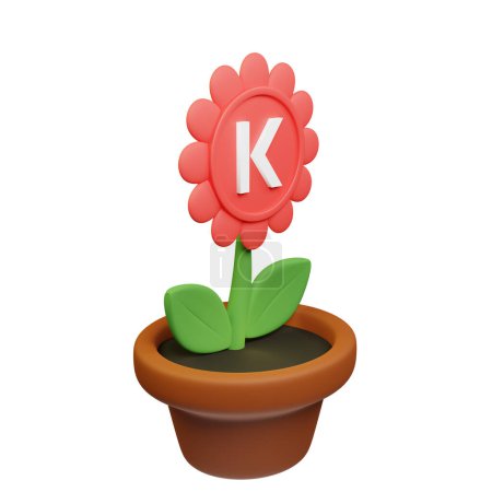 Téléchargez les photos : Illustration 3D de fleur en pot avec signe Kava sur le fond blanc - en image libre de droit