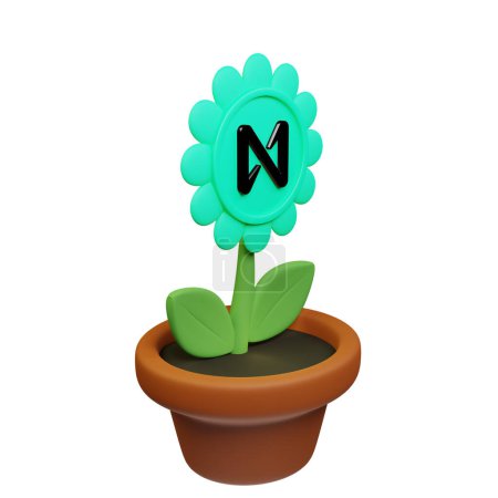 Téléchargez les photos : Illustration 3D de fleur en pot avec signe du protocole NEAR sur fond blanc - en image libre de droit