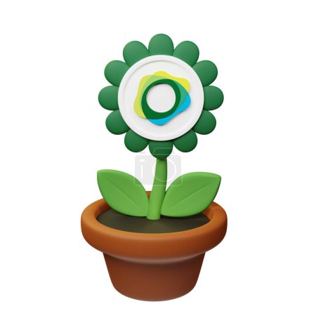 Téléchargez les photos : Illustration 3D de fleur en pot avec Pax Dollar, signe USDP sur fond blanc - en image libre de droit