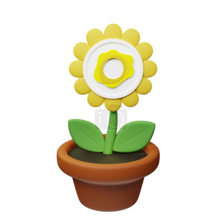 Téléchargez les photos : Illustration 3D de fleur en pot avec PAX Gold, signe PAX sur le fond blanc - en image libre de droit