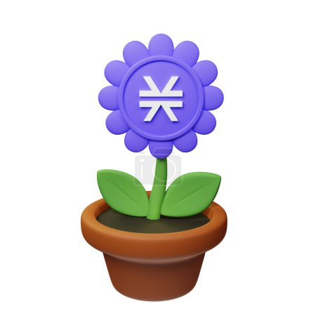 Téléchargez les photos : Illustration 3D de fleur en pot avec des piles, panneau STX sur le fond blanc - en image libre de droit