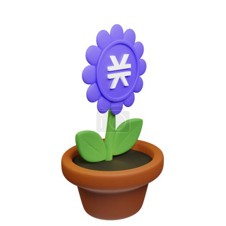 Foto de Ilustración 3D de flor en maceta con pilas, STX signo sobre el fondo blanco - Imagen libre de derechos