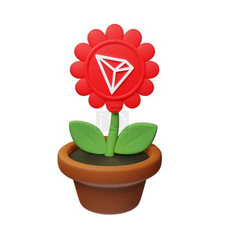 Photo for 3D Illustration of flower in pot with TRON sign on the white background - Royalty Free Image