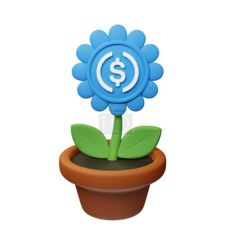Photo for 3D Illustration of flower in pot with USD  sign on the white background - Royalty Free Image