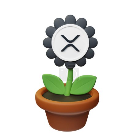 Photo for 3D Illustration of flower in pot with XRP Crypto sign on the white background - Royalty Free Image