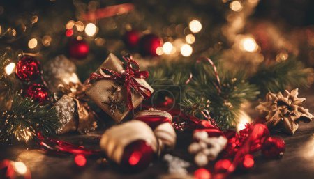 Foto de Decoración de Navidad en el fondo del árbol de Navidad - Imagen libre de derechos