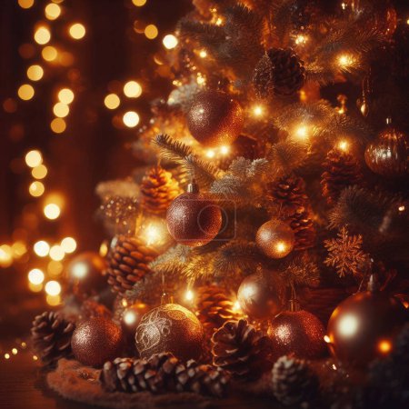 Photo for Beautiful golden and red christmas decorations. christmas background. - Royalty Free Image
