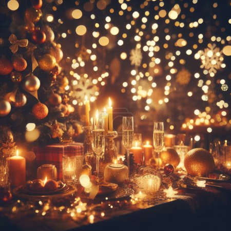 Foto de Árbol de Navidad y velas sobre fondo de madera - Imagen libre de derechos