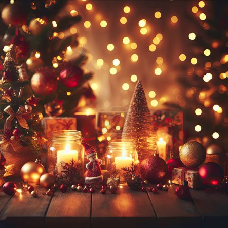 Téléchargez les photos : Arbre de Noël avec bougies, lumières, décorations de Noël - en image libre de droit
