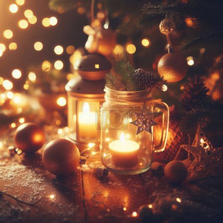 Photo for Christmas decoration on wooden background, vintage filter - Royalty Free Image